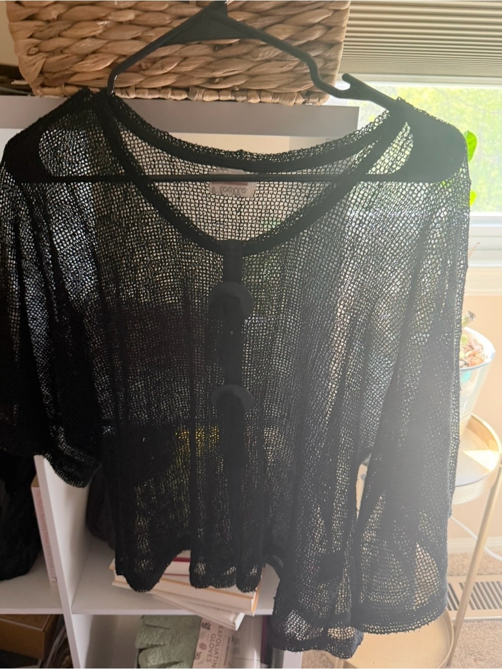 Noelle Black Mesh Knit Top with front detail and Sequins